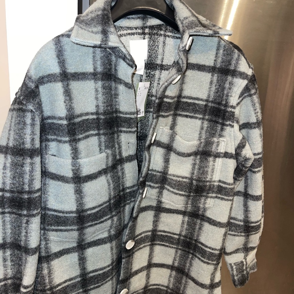 Plaid polyester button up sweater/jacket
